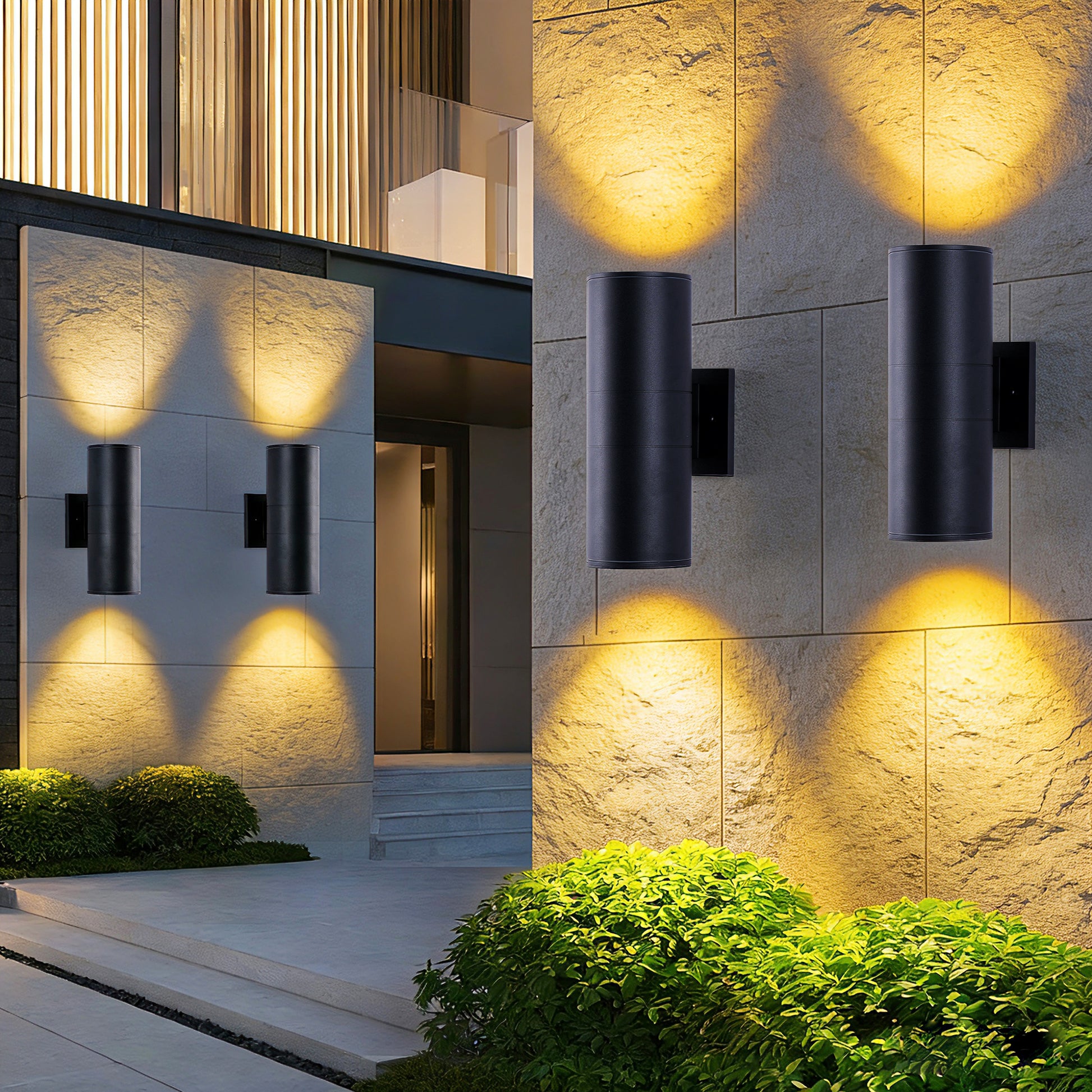12" Matte Black Cylinder Outdoor Wall Light, 4-Pack - view 3