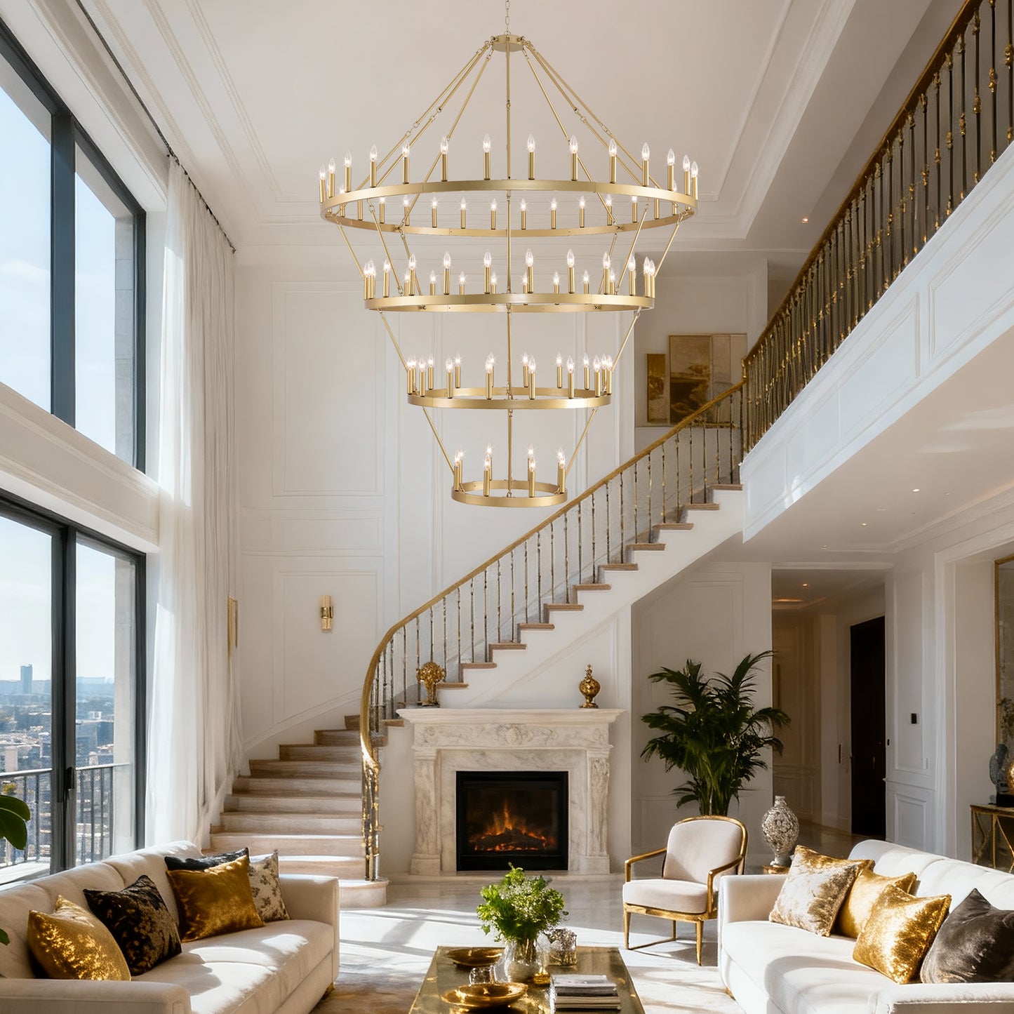 69.3" 4-Tier Gold Wagon Wheel Chandelier, 80-Light - view 5