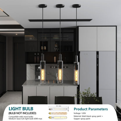 Modern Black Glass Pendant Light, Set of 3 - view 5