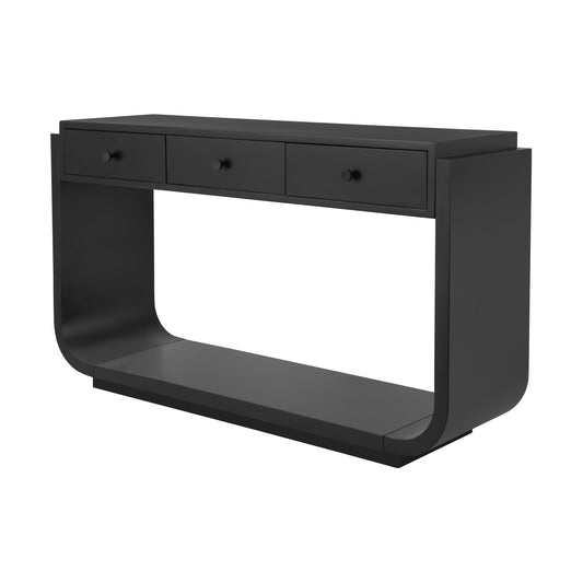 55" Black Curved-Leg Console Table with 3 Drawers and Shelf