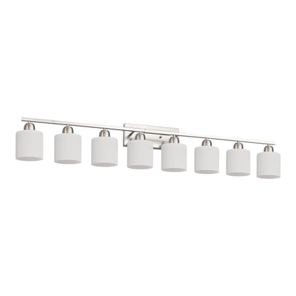 52" 8-Light Nickel Vanity Light with Milky Glass Shades - view 9
