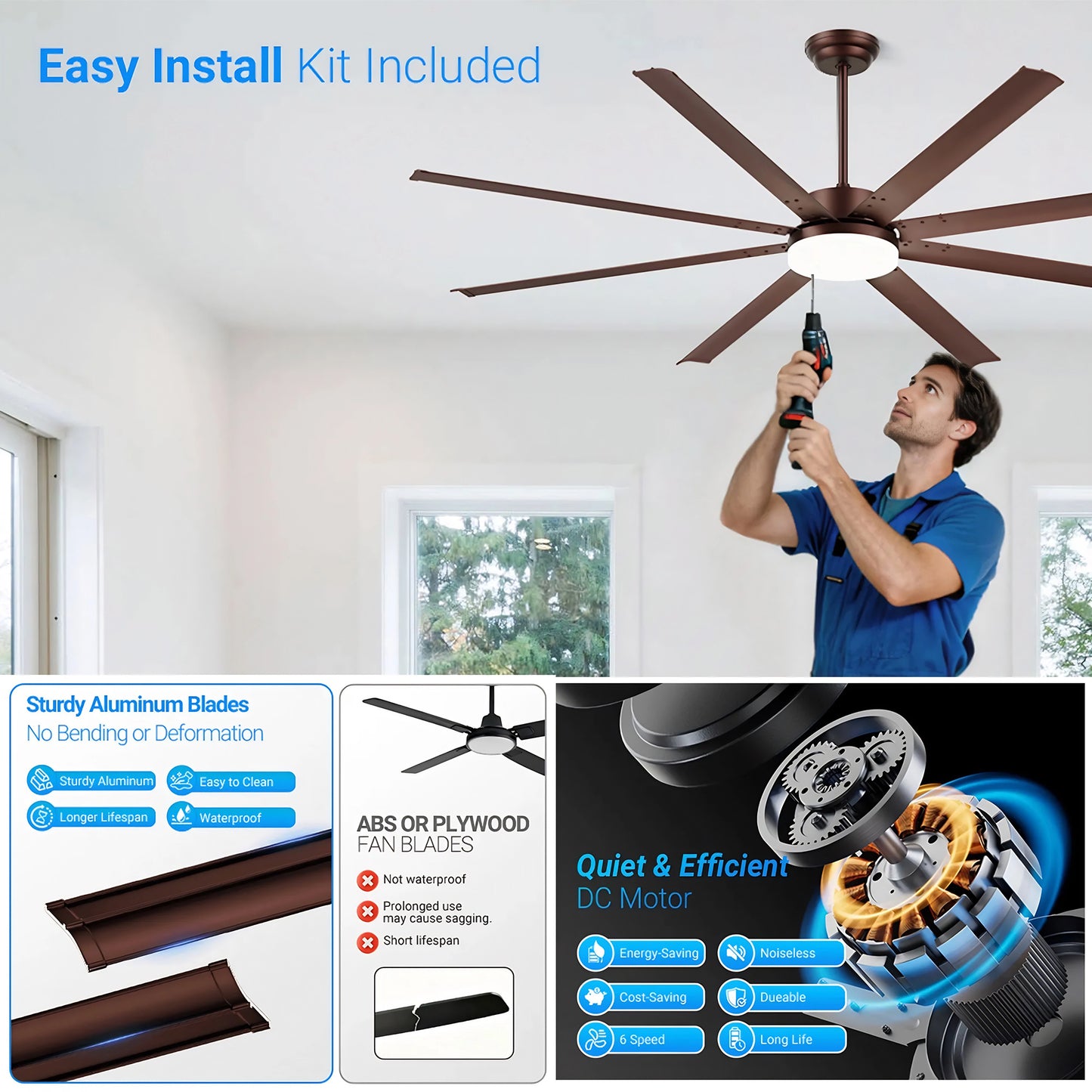 88" Coffee Industrial Ceiling Fan with Light & Remote - view 11