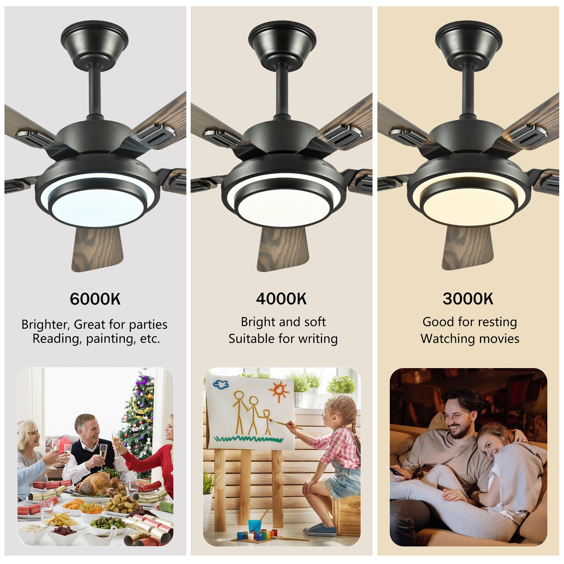 42" Matte Black Ceiling Fan with Dimmable LED Light - view 9