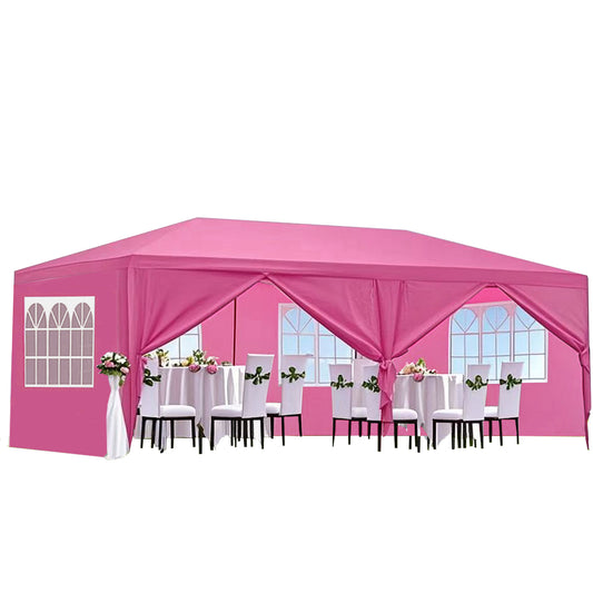 10×20 ft Wedding Party Canopy Tent with 6 Removable Sidewalls — Pink