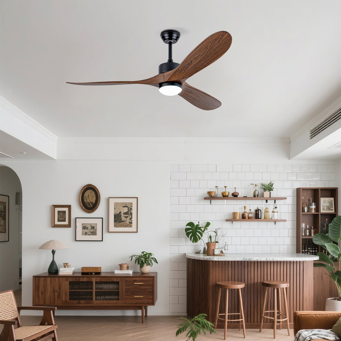 60" Matte Black Ceiling Fan with LED Light - view 3