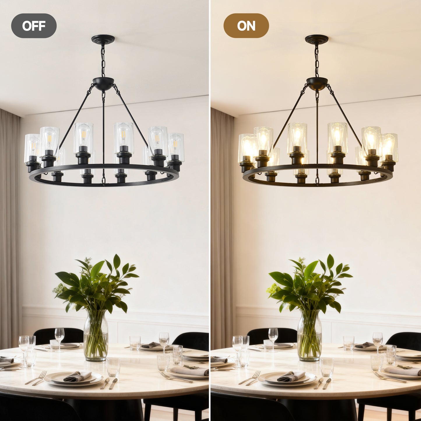 34.5" Black Wagon Wheel Farmhouse Chandelier, 12-Light - view 7