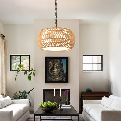 18" White Boho Woven Jute Rope Pendant Light - view 3
