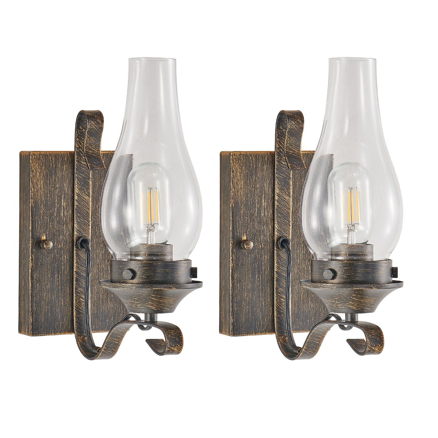 Farmhouse Black & Gold Wall Light with Clear Glass, Set of 2 - view 12
