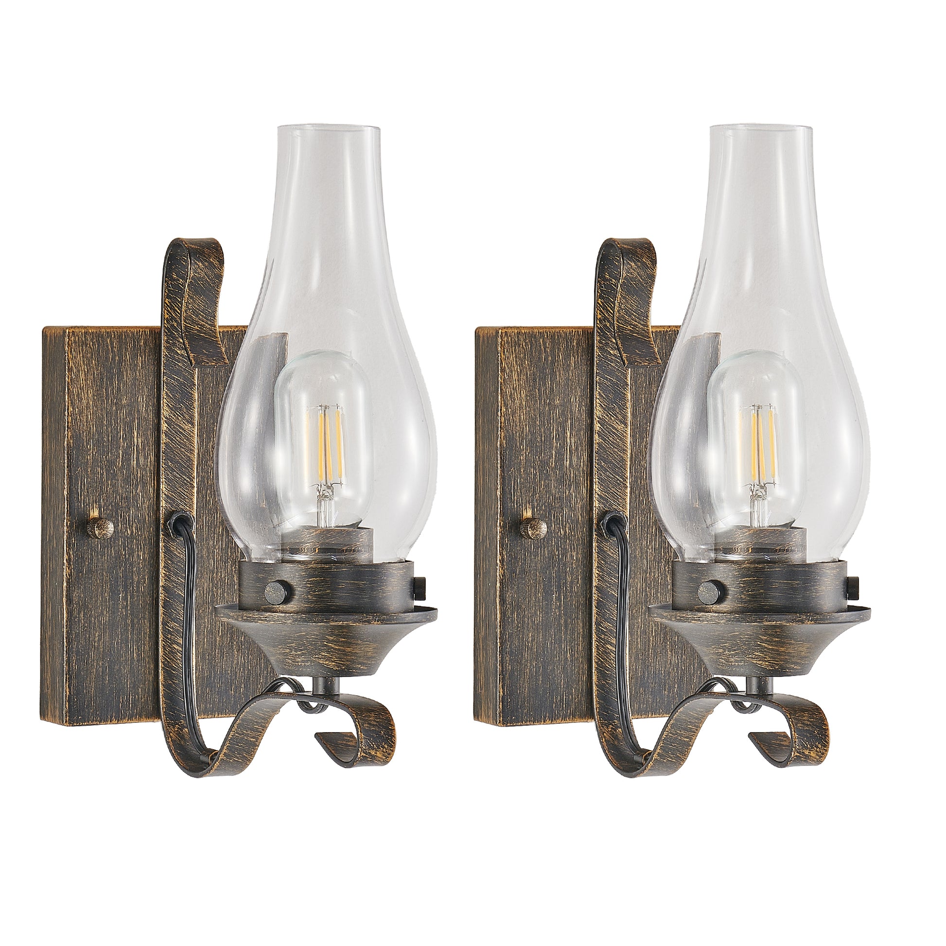 Farmhouse Black & Gold Wall Light with Clear Glass, Set of 2 - view 12