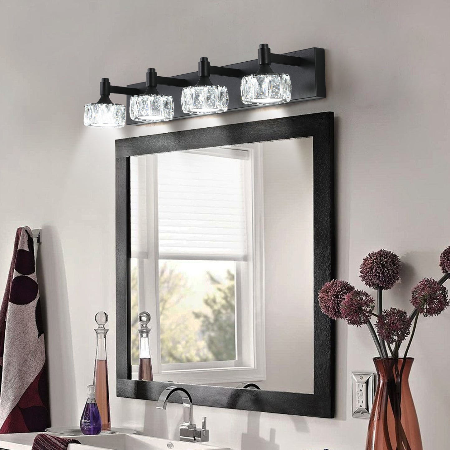 4-Light Matte Black LED Vanity Light with Crystal Glass - view 3