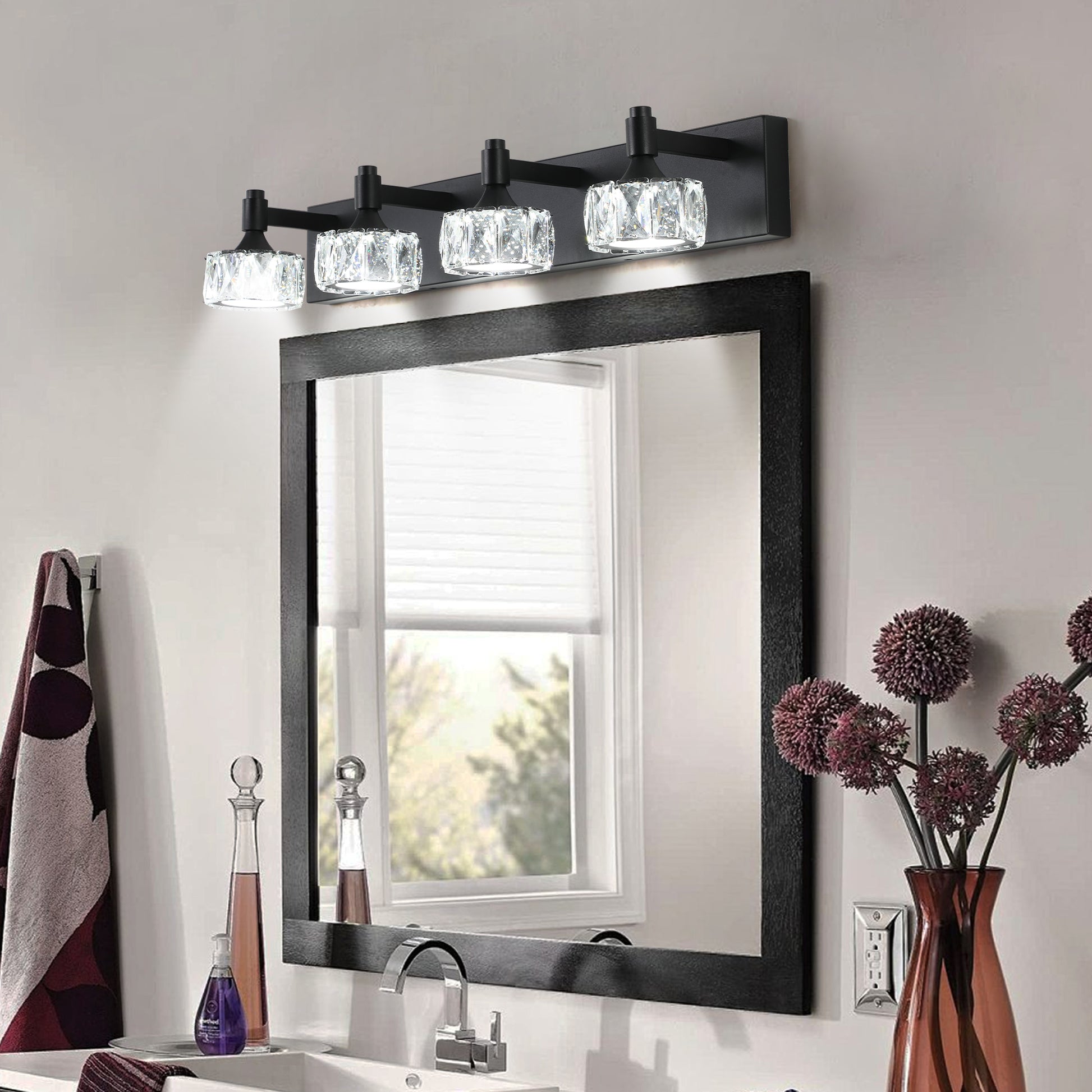 4-Light Matte Black LED Vanity Light with Crystal Glass - view 3