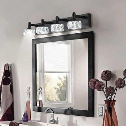 4-Light Matte Black LED Vanity Light with Crystal Glass - view 3