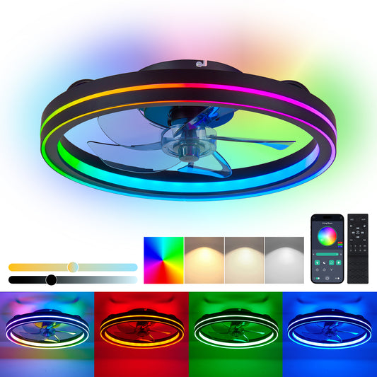 19" Black RGB Bladeless Fandelier Ceiling Fan with Remote