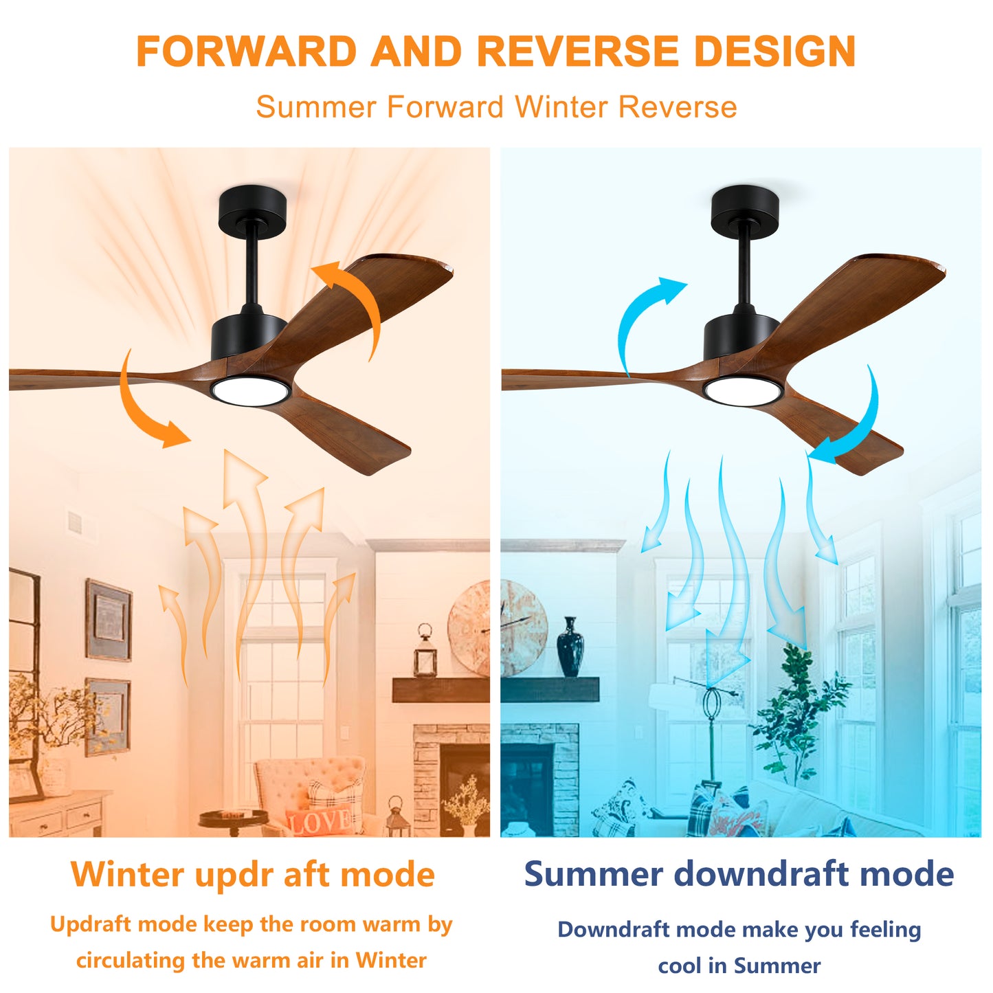 52" Matte Black Solid Wood Ceiling Fan with Dimmable LED - view 8