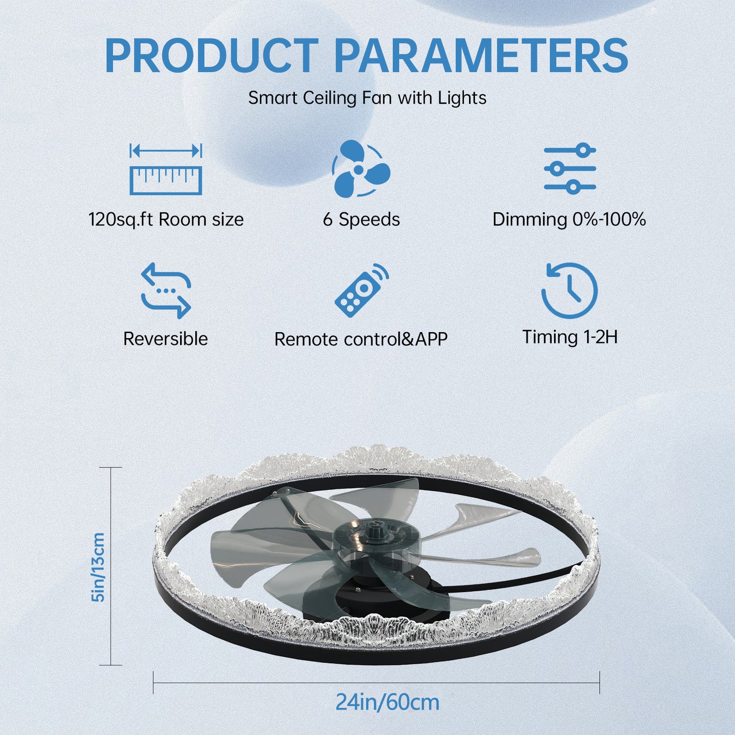 24" Black Acrylic Ring Ceiling Fan with Dimmable LED - view 8