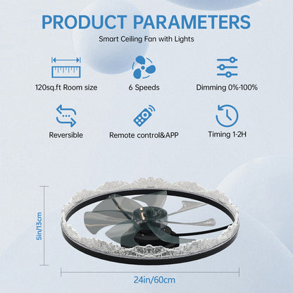 24" Black Acrylic Ring Ceiling Fan with Dimmable LED - view 8