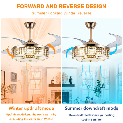 48" Gold Retractable Blade Ceiling Fan with Light & Remote - view 8