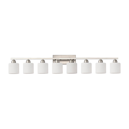 52" 8-Light Nickel Vanity Light with Milky Glass Shades - view 10