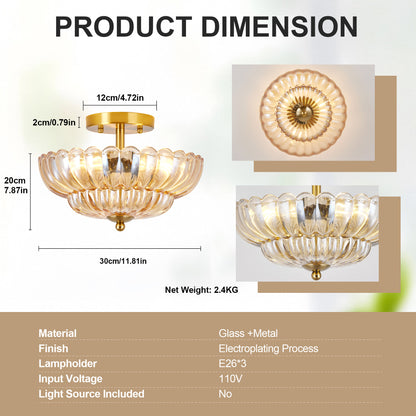 11.8" 3-Light Amber Flower Glass Semi Flush Ceiling Light - view 7