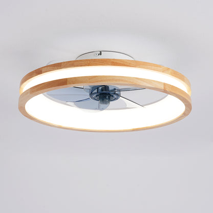 Natural Wood & White Flush Mount Ceiling Fan with Dimmable LED - view 19