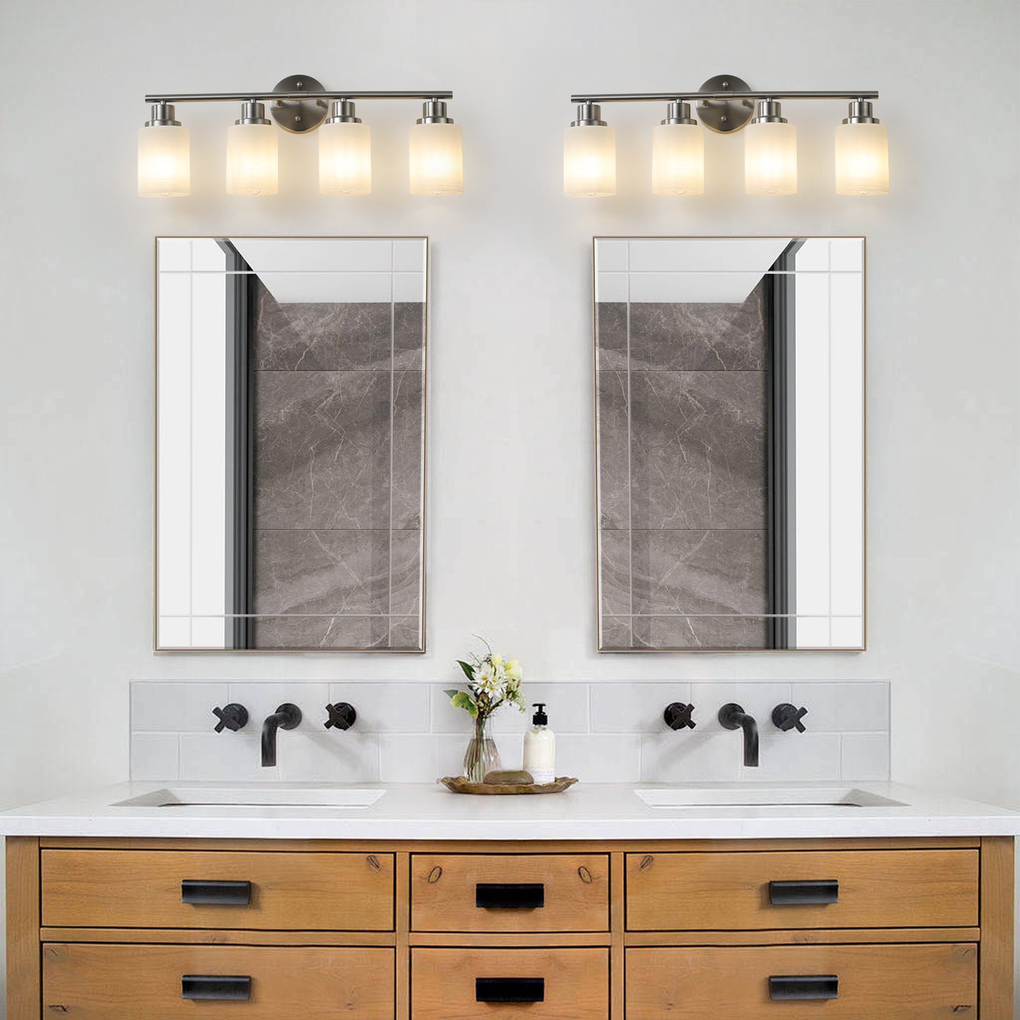 24" 4-Light Brushed Nickel Vanity Light with Frosted Glass - view 2