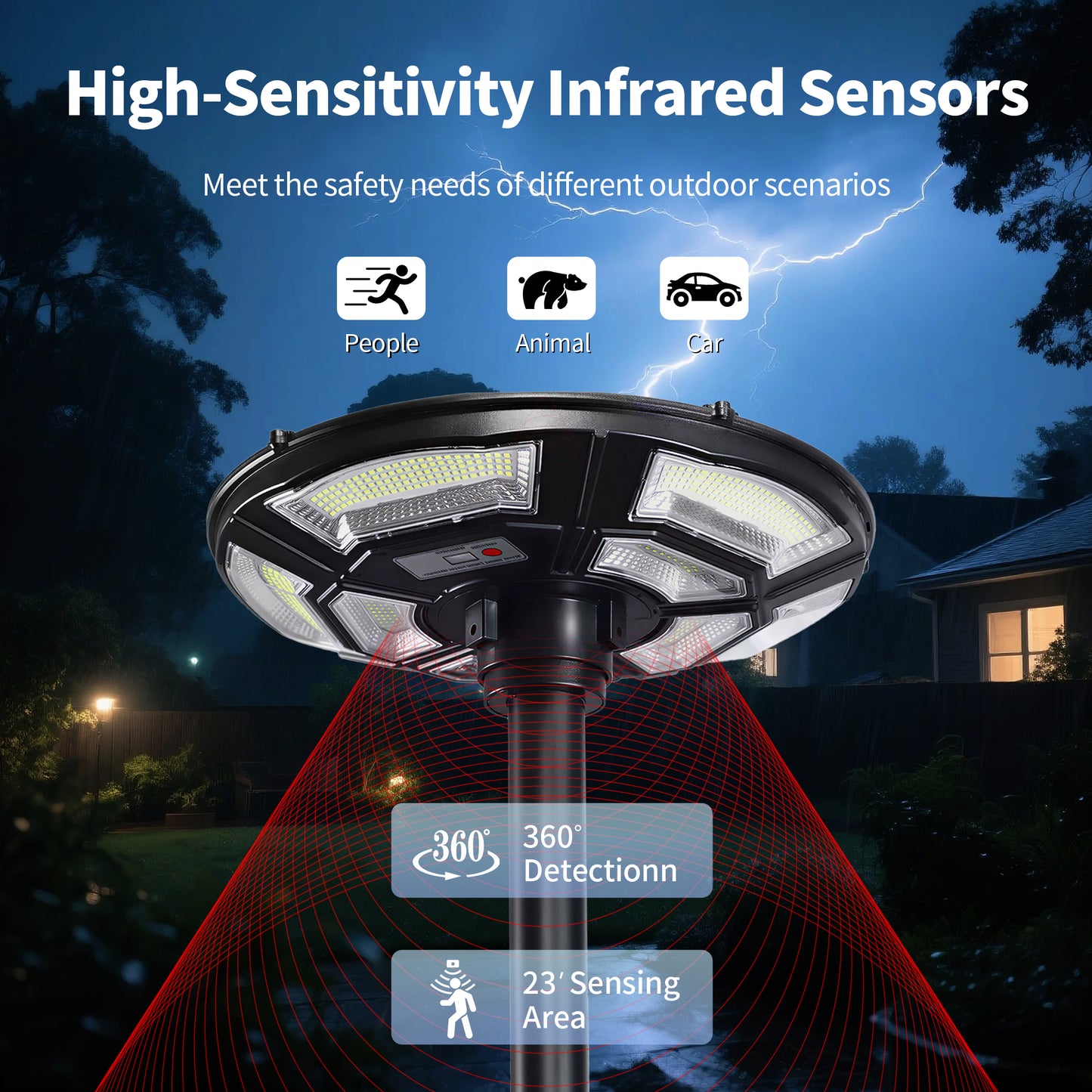 Black Solar UFO LED Street Light with Pole - view 9