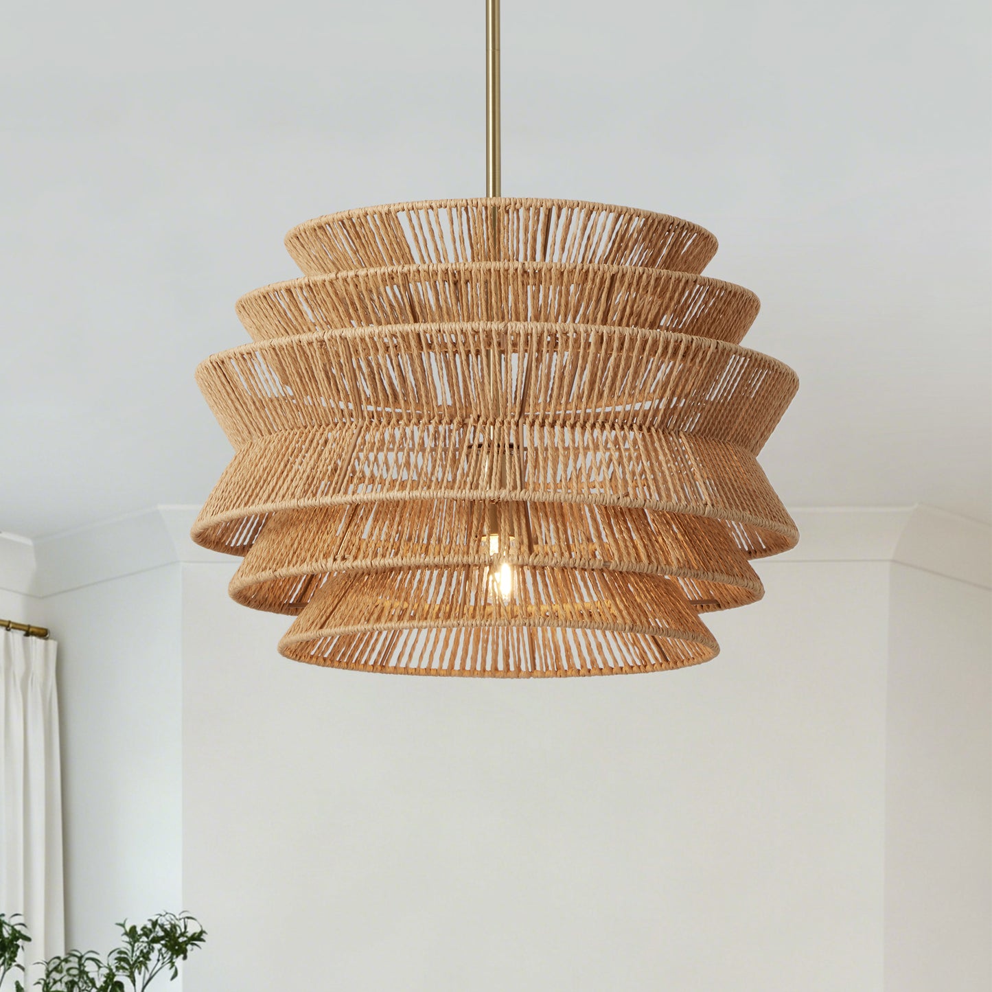 17.3" Hand-Woven Rattan Farmhouse Chandelier