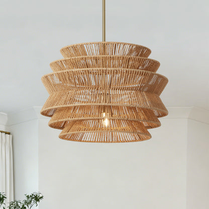 17.3" Hand-Woven Rattan Farmhouse Chandelier