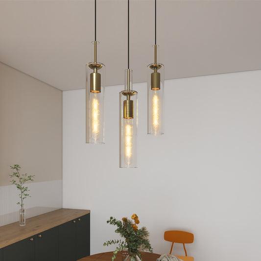 Gold Pendant Light with Striped Glass Shade, Set of 3 - view 2