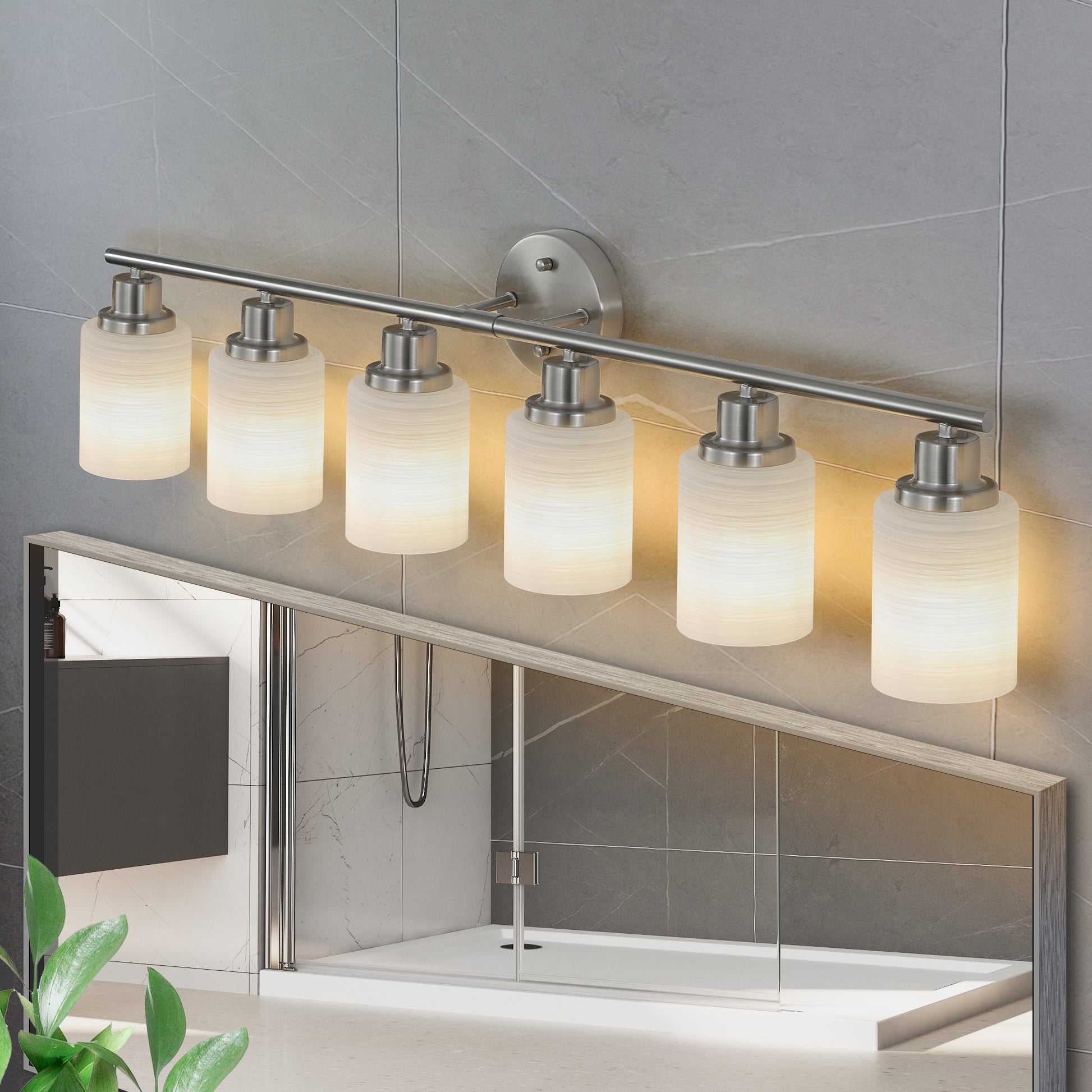 39" 6-Light Brushed Nickel Vanity Light with Frosted Glass - view 4