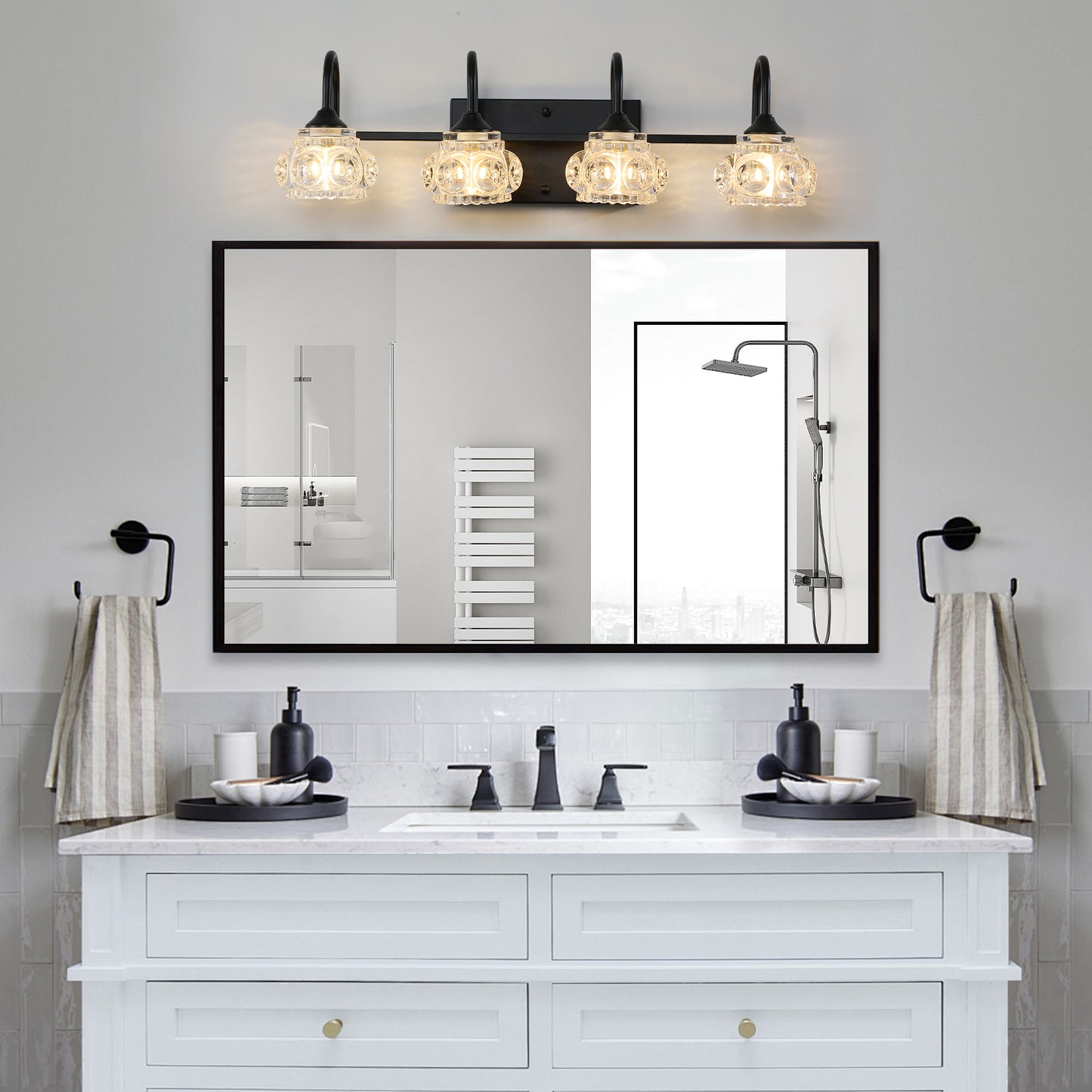 23" 4-Light Retro Black Vanity Light with Crystal Glass
