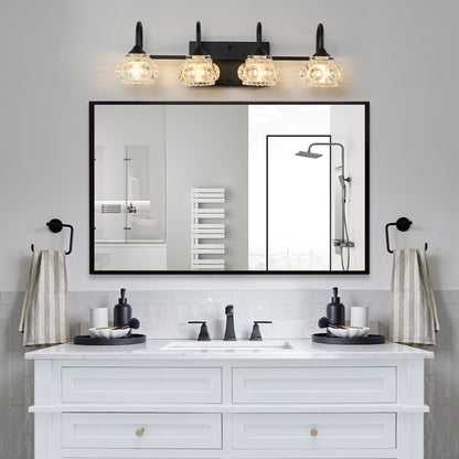 23" 4-Light Retro Black Vanity Light with Crystal Glass