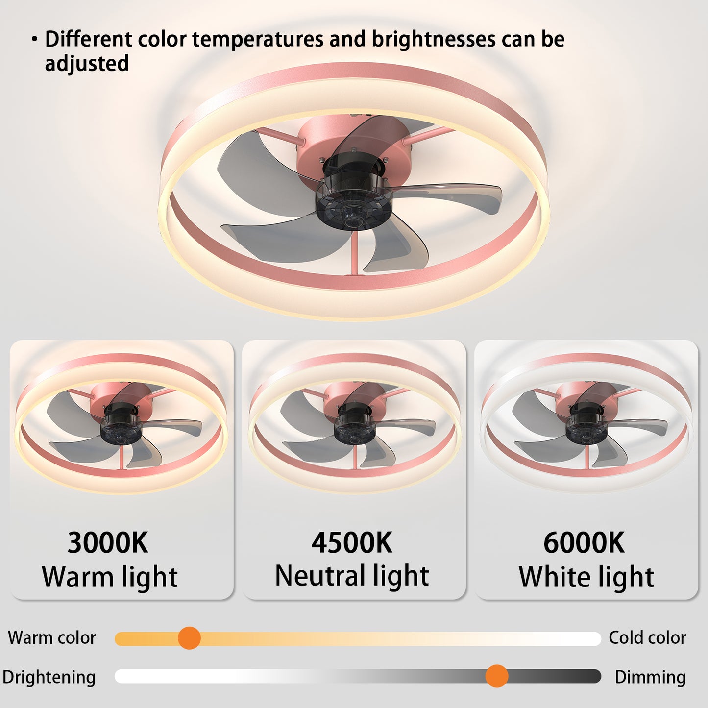 Pink Low Profile Ceiling Fan with Dimmable LED - view 5