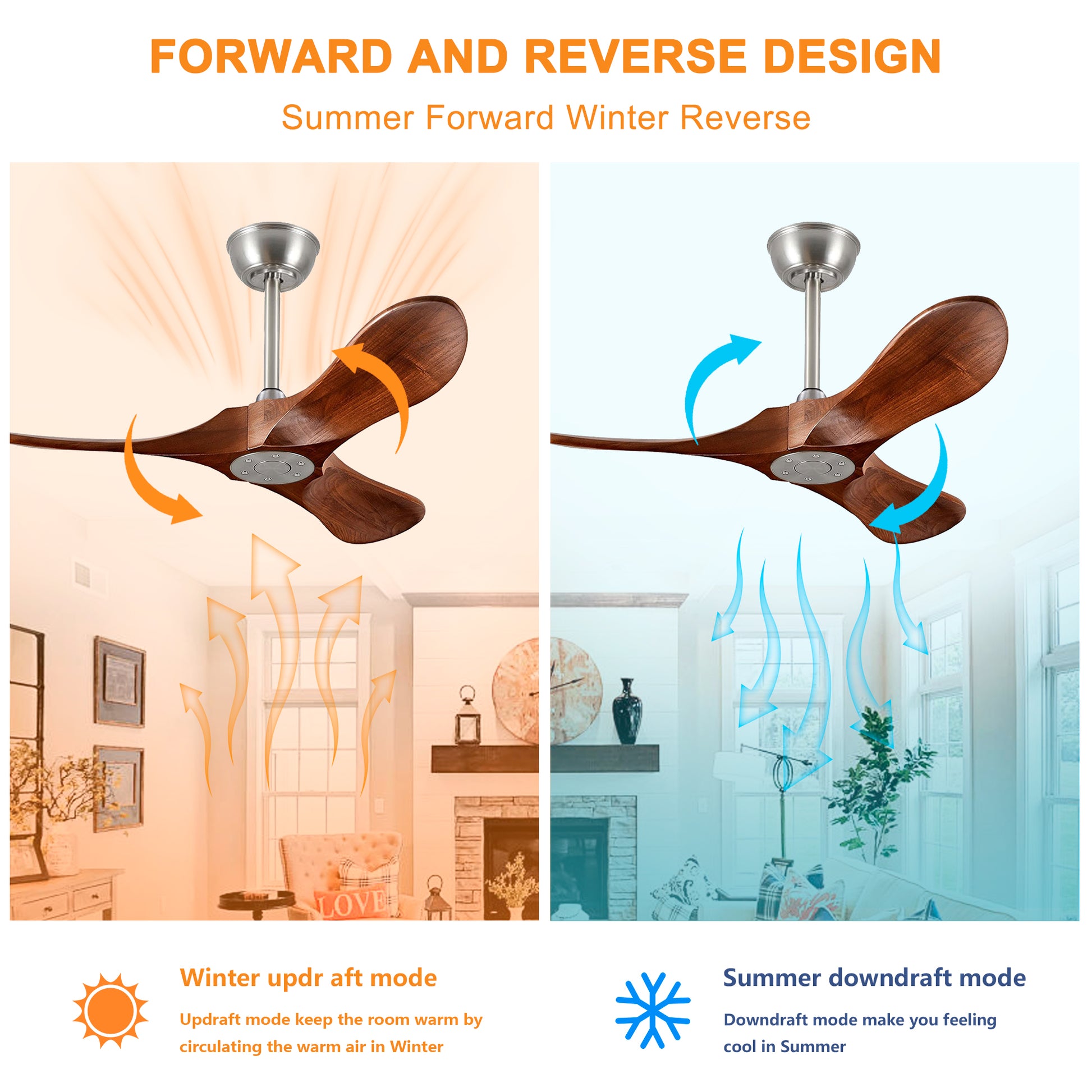 36" Satin Nickel Walnut Wood Ceiling Fan with Remote - view 12