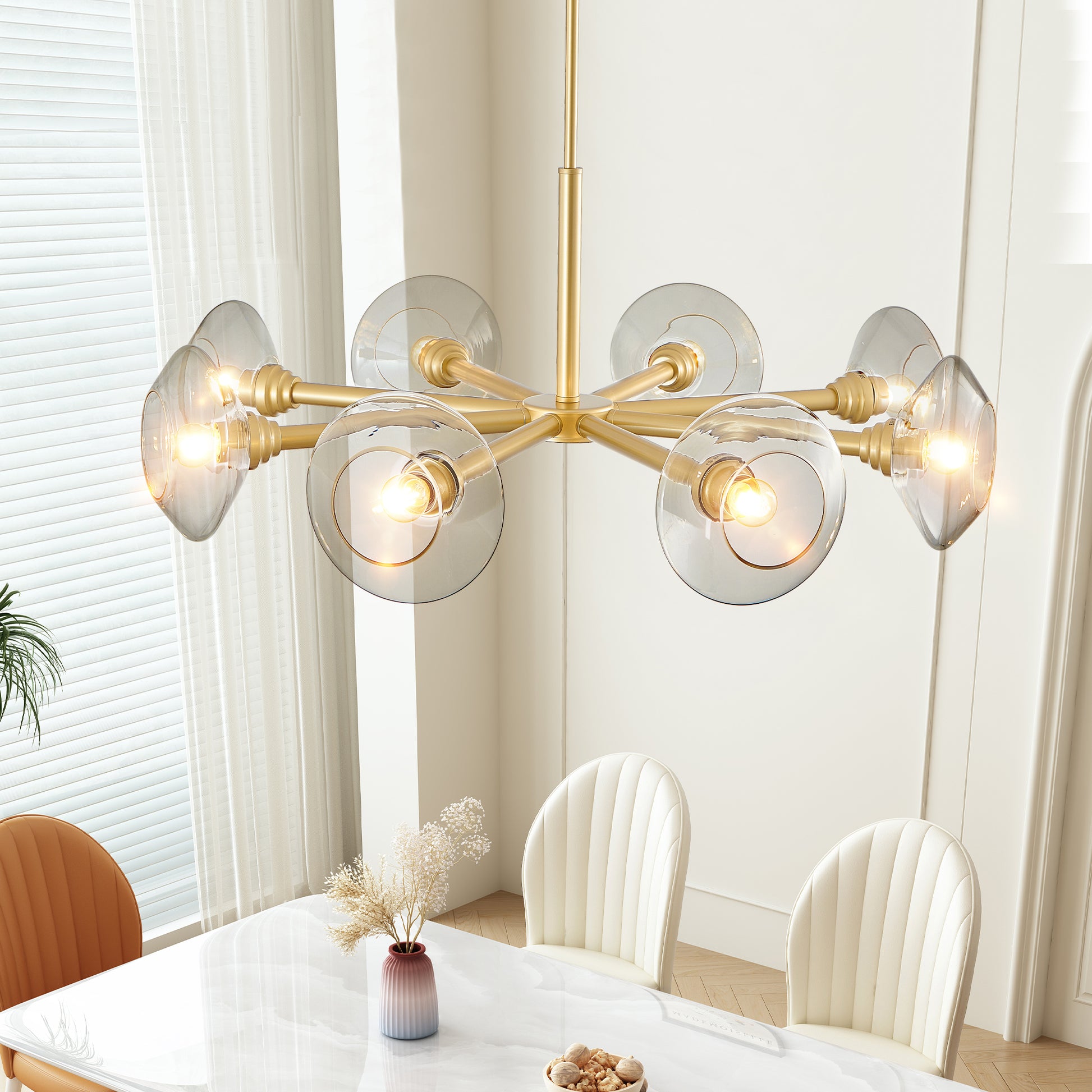 36" 8-Light Gold Sputnik Chandelier with Clear Glass - view 2