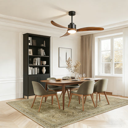 52" Matte Black & Wood Ceiling Fan with Dimmable LED - view 4