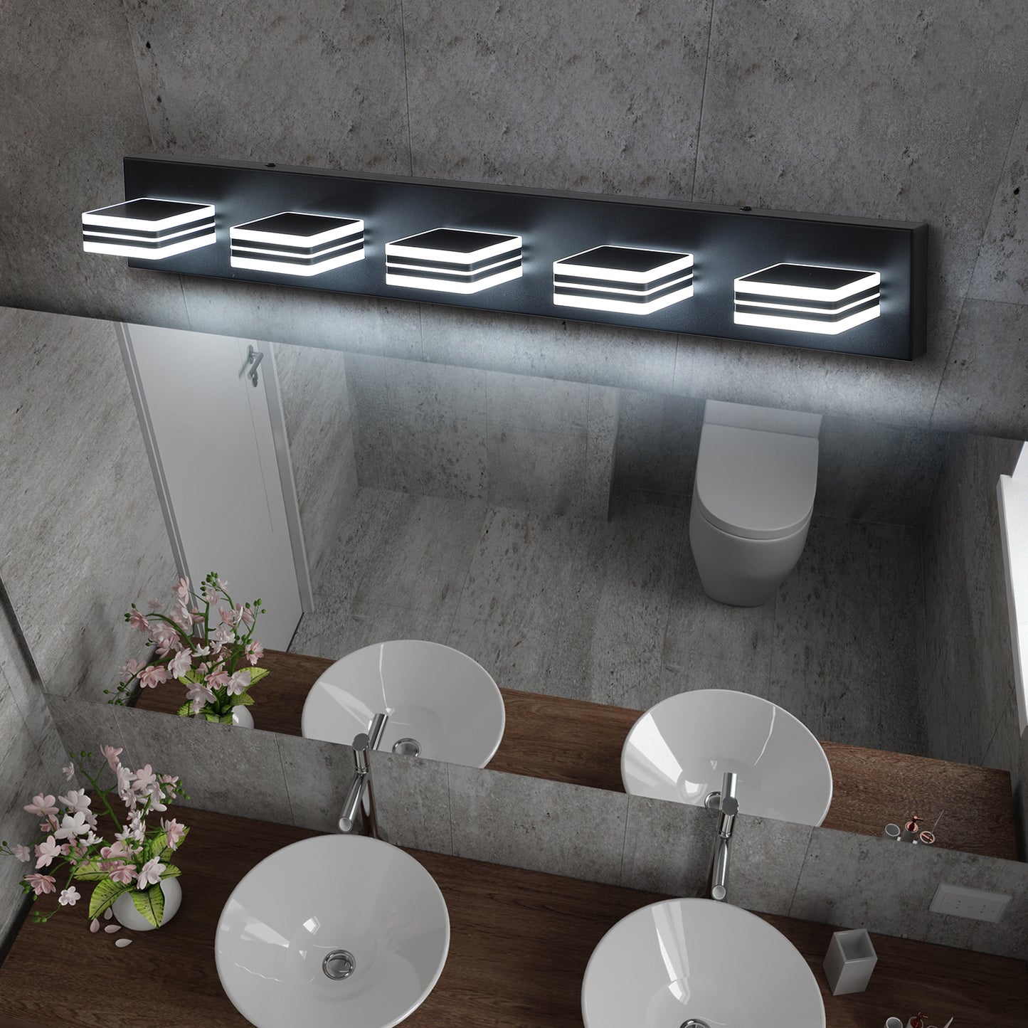 32" 5-Light Black LED Vanity Light with Acrylic Shades - view 6