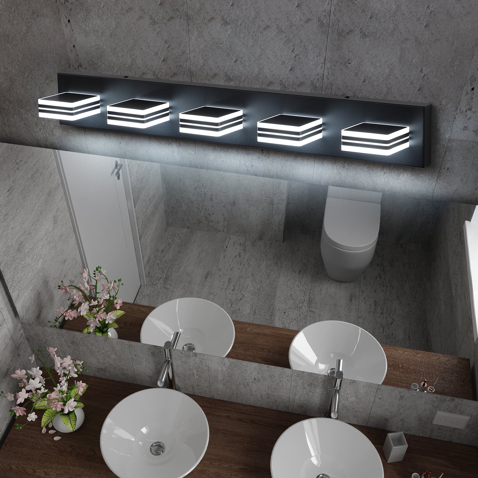 32" 5-Light Black LED Vanity Light with Acrylic Shades - view 6