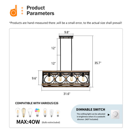 31.6" 4-Light Wood & Black Farmhouse Chandelier - view 5