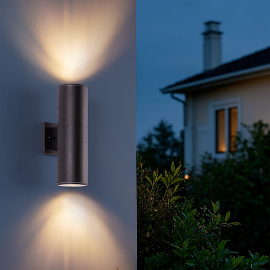 14" Matte Black Cylinder Outdoor Wall Sconce, Set of 2 - view 2