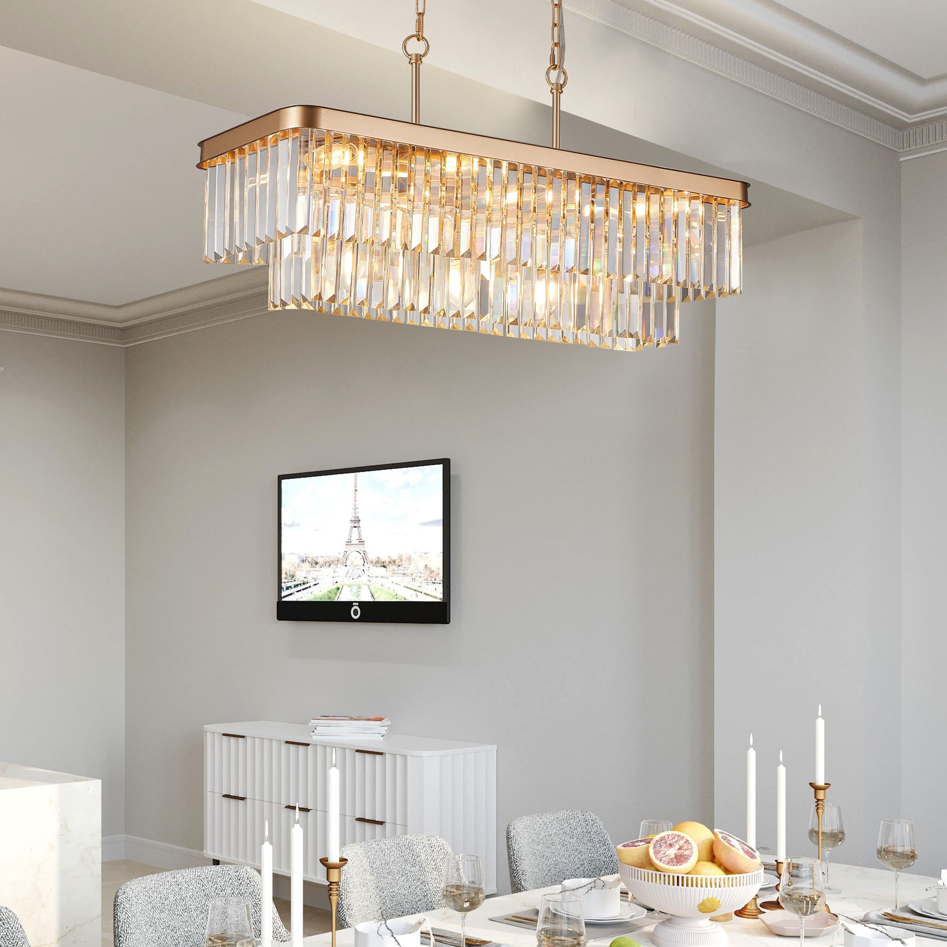 Gold Rectangular Crystal Farmhouse Chandelier - view 2