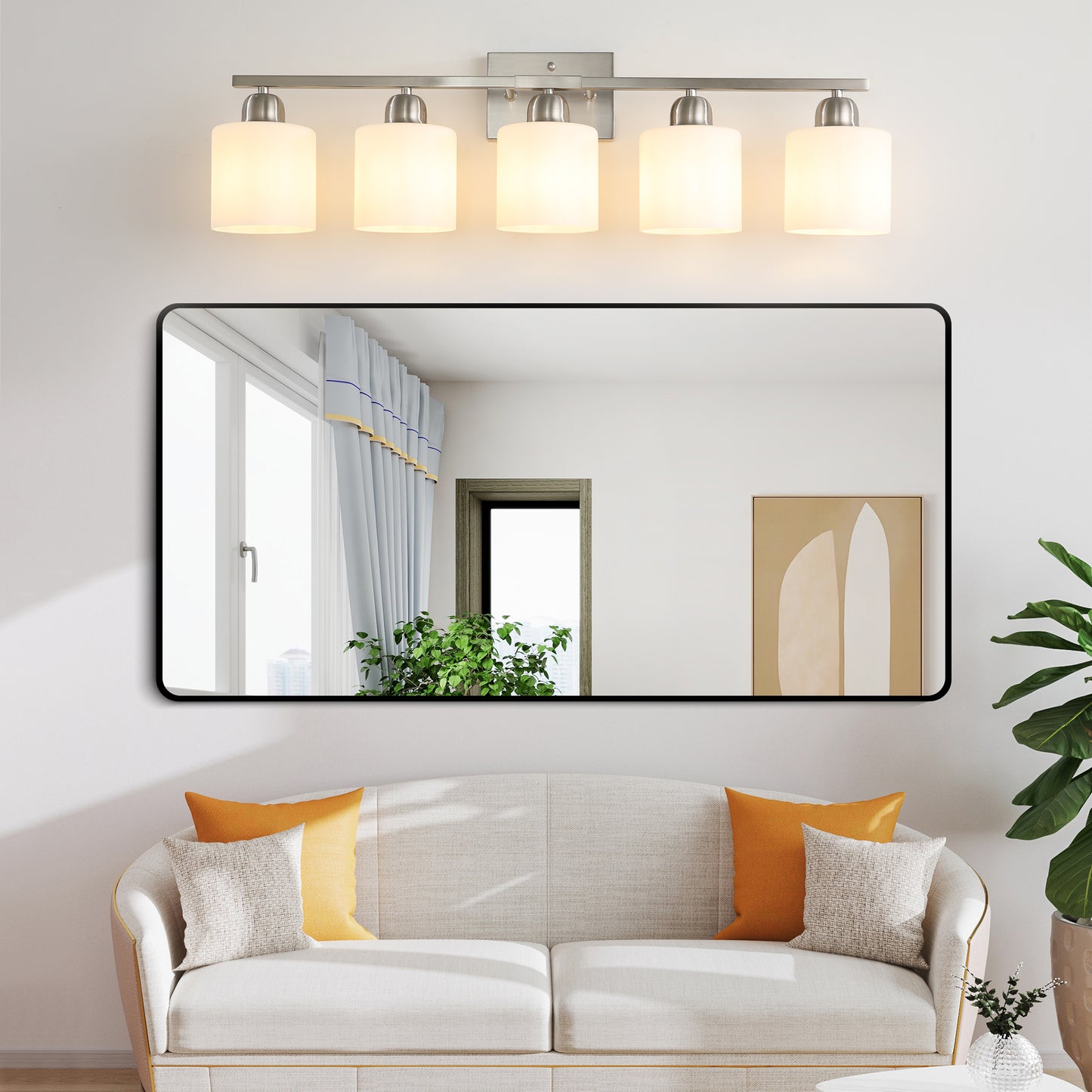 5-Light Brushed Nickel Vanity Wall Light with Frosted Glass - view 3