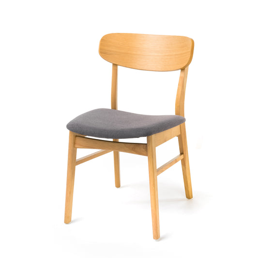 Set of 2 Oak-Style Dining Chairs with Dark Gray Fabric Seat