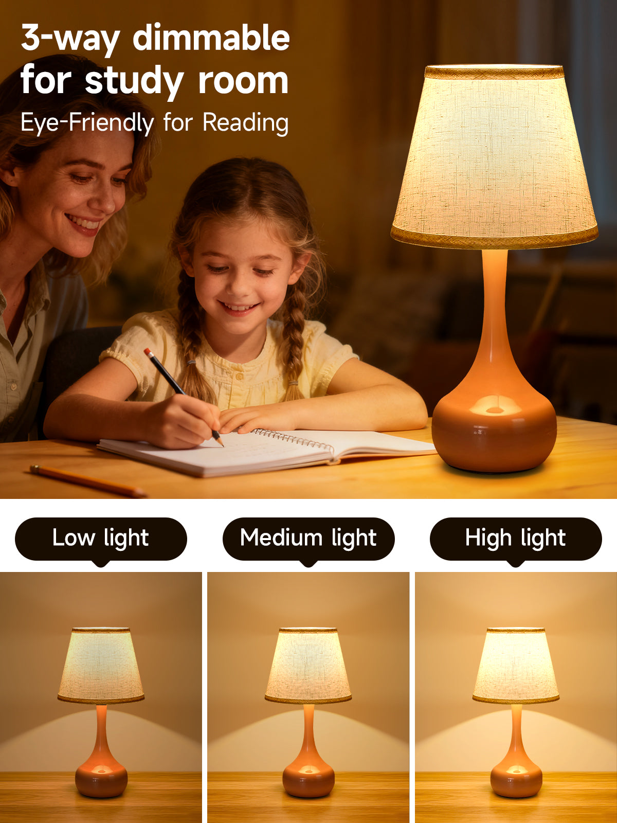 Pink Dimmable Bedside Table Lamp, Set of 2 - view 7