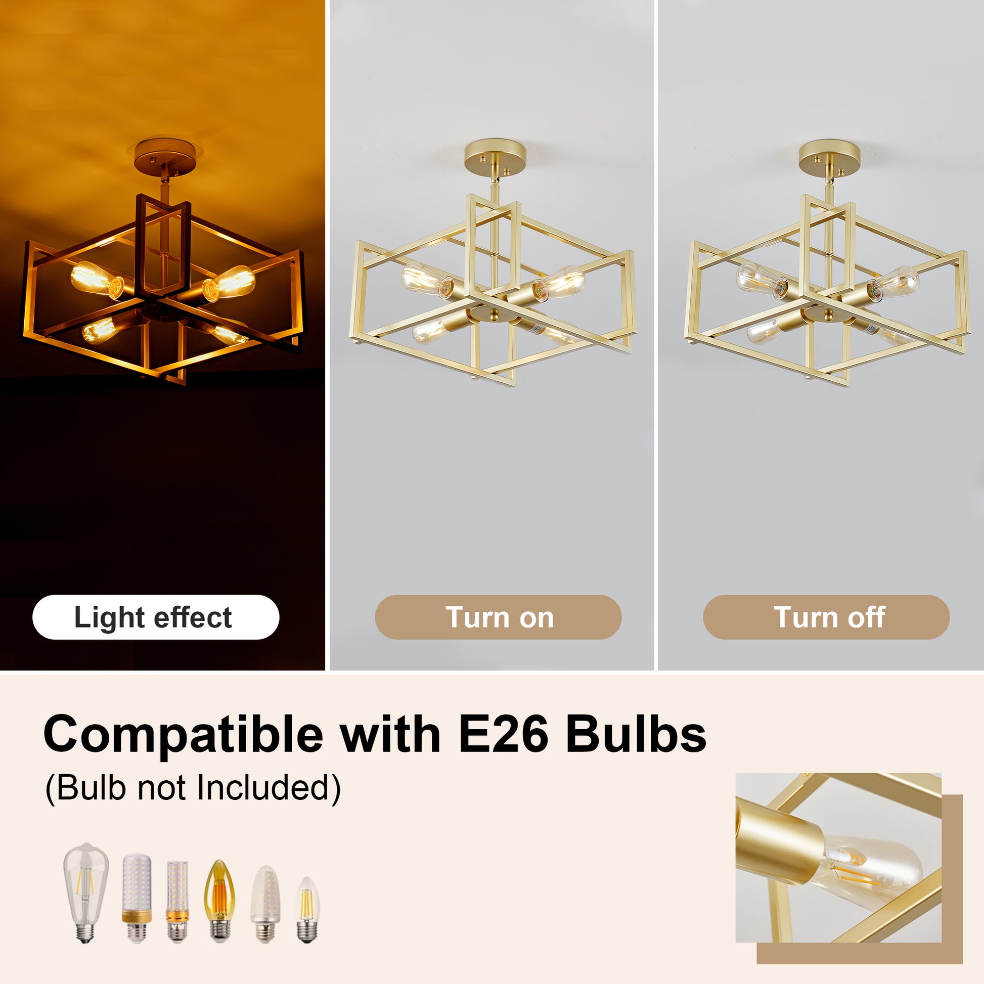 4-Light Gold Industrial Flush Mount Chandelier - view 4