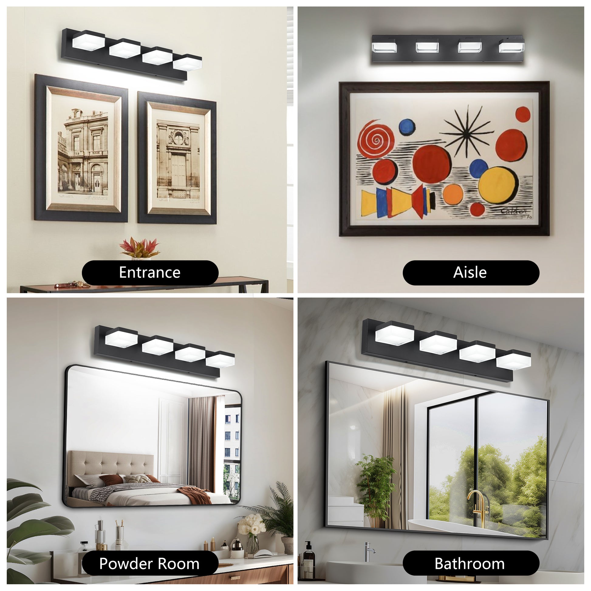 4-Light Matte Black Vanity Light with Dimmable LED - view 4