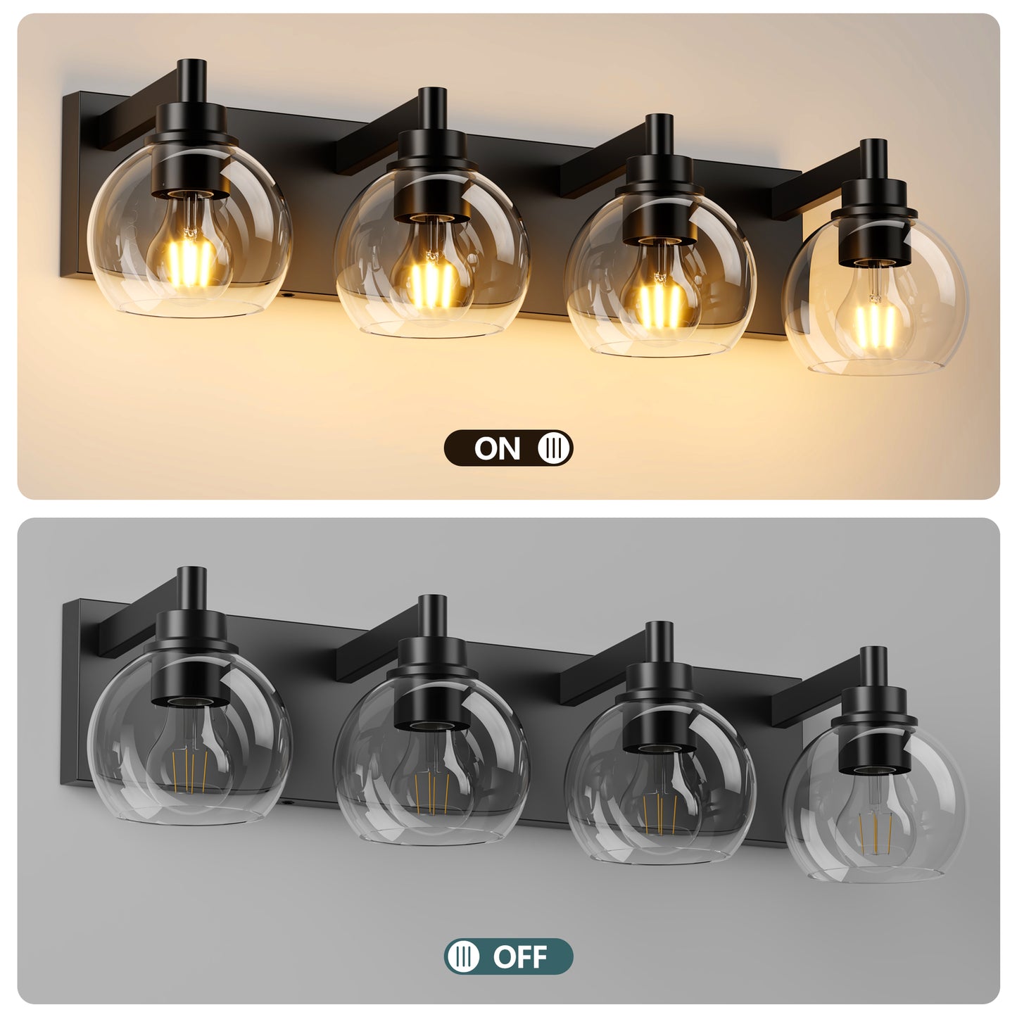 4-Light Matte Black Industrial Vanity Light with Globe Glass - view 4