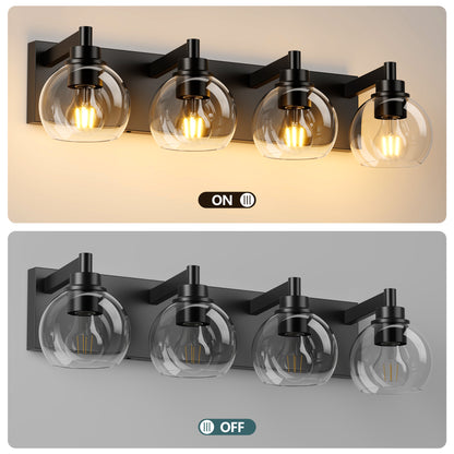 4-Light Matte Black Industrial Vanity Light with Globe Glass - view 4