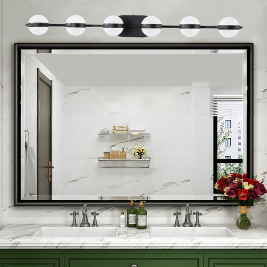 43" 6-Light Black LED Vanity Light with Crystal Sand Shades - view 2