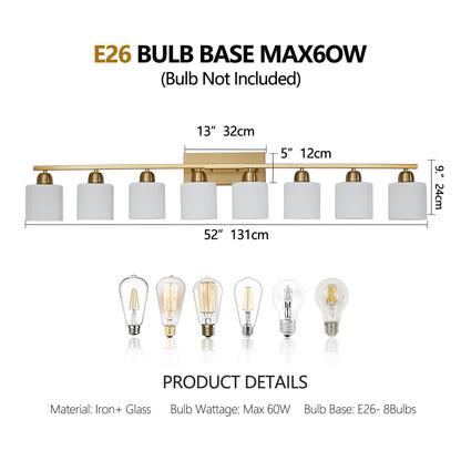52" Gold Vanity Wall Light with White Glass Shade - view 7
